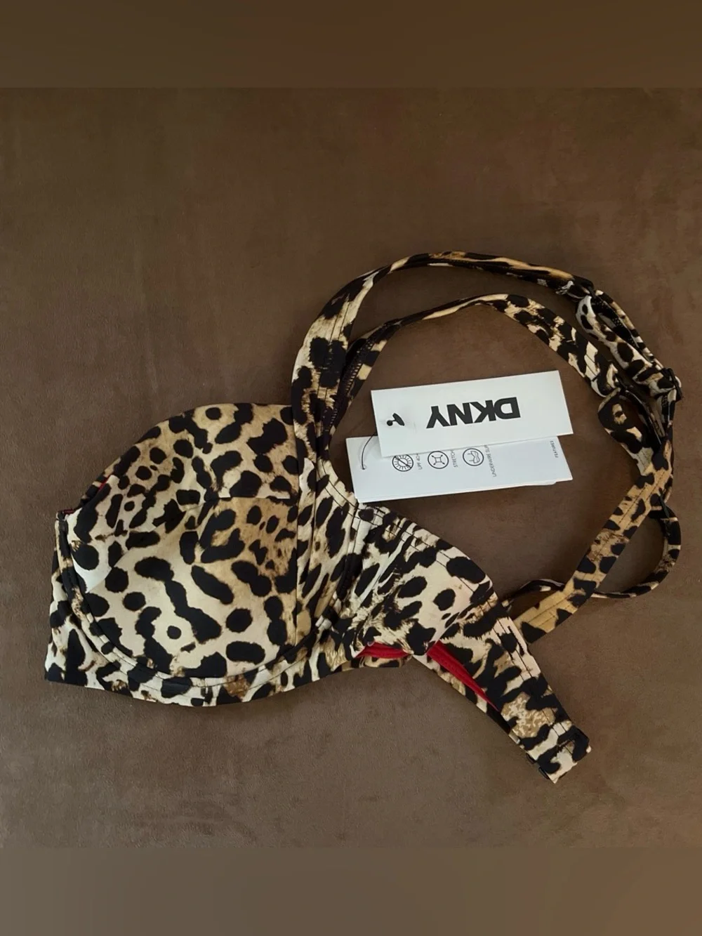 DKNY Leopard Print Underwire swim bikini top- Brown